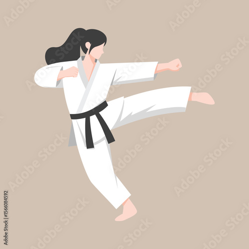Female Karate Fighter with Pose – Martial Arts Vector Illustration