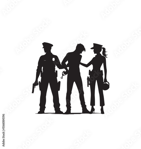 police officer arresting a thief vector silhouette