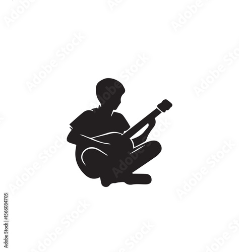 boy playing guitar silhouette vector