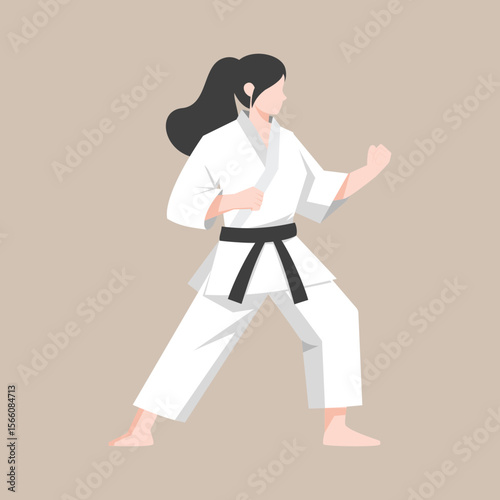 Female Karate Fighter with Pose – Martial Arts Vector Illustration