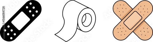 Bandages and tape vector illustration for medical care and first aid wound treatment supplies set concept