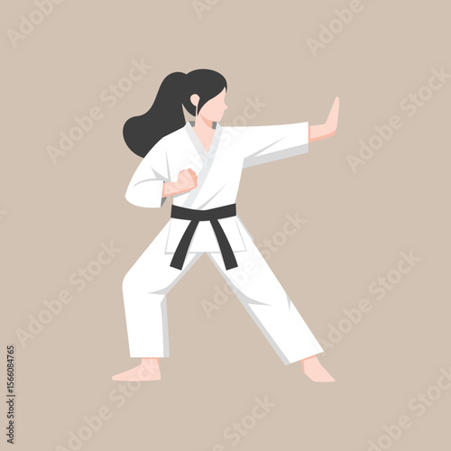 Female Karate Fighter with Pose – Martial Arts Vector Illustration