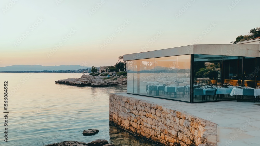 Fototapeta premium Coastal cafe at sunset