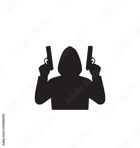 vector silhouette of a ganster with guns in hands 