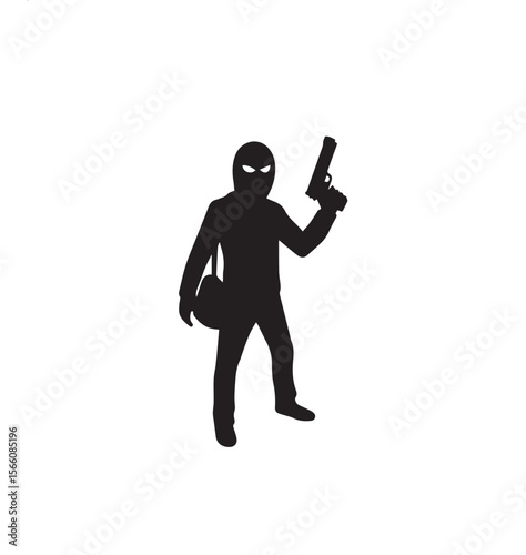 vector silhouette of a thief with gun in his hand 