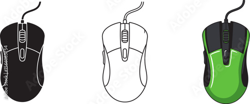 Computer mouse vector illustration set for gaming mouse and wireless mouse graphic design element