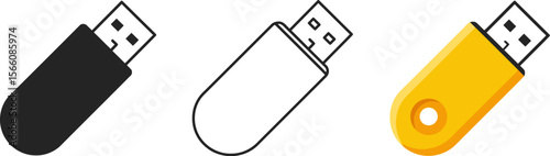 Usb drives vector icon set flash drive storage device memory stick portable data transfer technology design