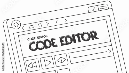 Clean Line Art Illustration of a Code Editor Window for Software Development and Programming Concepts