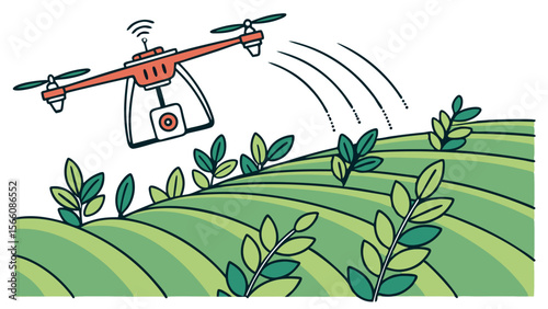 Precision Agriculture Drone Monitoring Green Crop Fields for Smart Farming and Data Collection Illustration