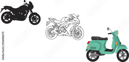 Exploring different motorcycle types: a vector illustration of a scooter, bike and motorbike design