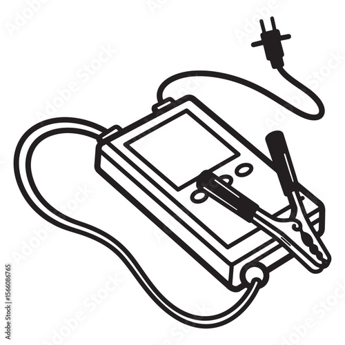 Simple black and white illustration of a diagnostic automotive battery tester device