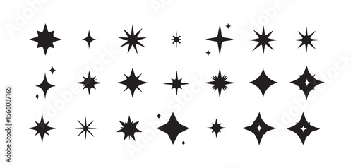 Sparkle icons collection. Set star abstract shapes. Vintage graphic set of star, light rays. Hand drawn design elements. Vector Illustration Eps 10