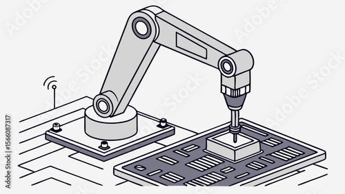 robotic arm assembling circuit board, gray, line art clip art preview