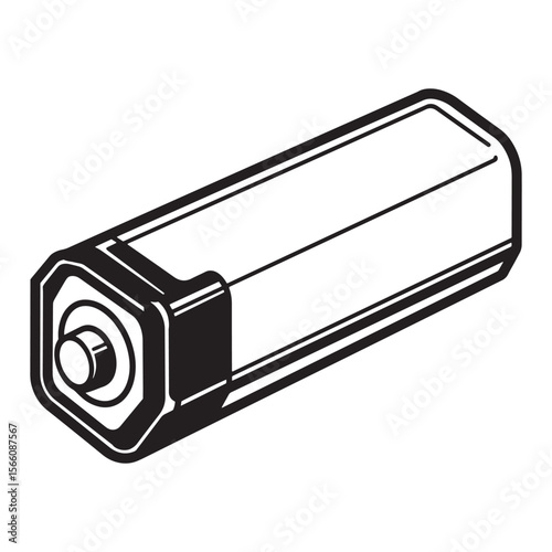 Stylized black and white illustration of an isometric and isolated aa battery