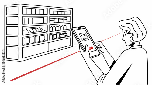 Customer Scanning Products with Smartphone in Retail Store, Augmented Reality Shopping Experience, Digital Retail Technology Illustration