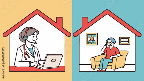 Telemedicine Virtual Consultation: Doctor Providing Remote Healthcare Services to a Patient at Home via Laptop and Phone