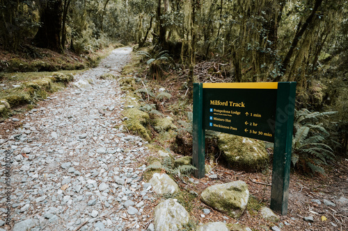 Hiking Trail Sign on the Milford Track, New Zealand