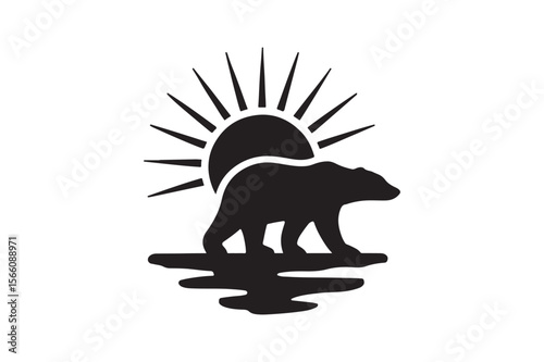 arctic sunrise silhouette vector art illustration on white background