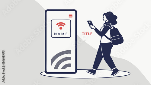Person Scanning Smartphone for Digital Identity Verification or Access at a Smart Terminal Kiosk, Contactless Technology Illustration