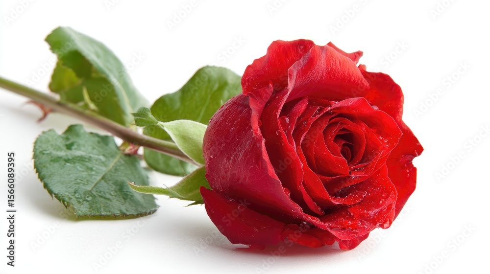 Fototapeta premium red rose isolated on white background with water droplets on petals 