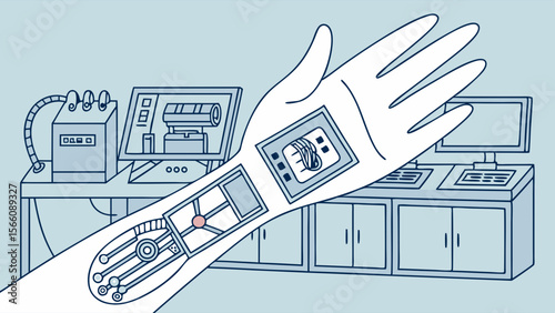 Futuristic Bionic Arm with Integrated Technology and Circuitry in a Science Research Lab
