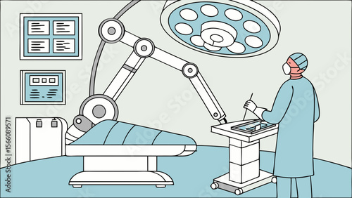 Robotic Assisted Surgery in Modern Operating Room. Medical Doctor and Advanced Robot Performing Operation, Illustrating Healthcare Technology, Inno...