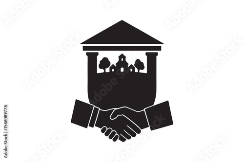 civic handshake silhouette vector art illustration on white background