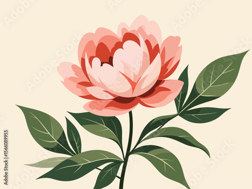  a stylized mural of the the indiana state flower, the peony and its leaves 