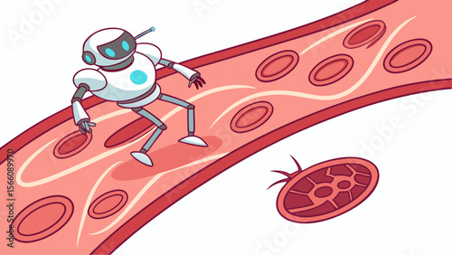 Medical Nanobot Robot Navigating Human Bloodstream, AI-Powered Micro-Robot for Internal Health and Disease Fighting, Futuristic Healthcare Technolo...