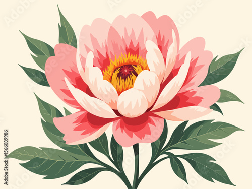  a stylized mural of the the indiana state flower, the peony and its leaves 