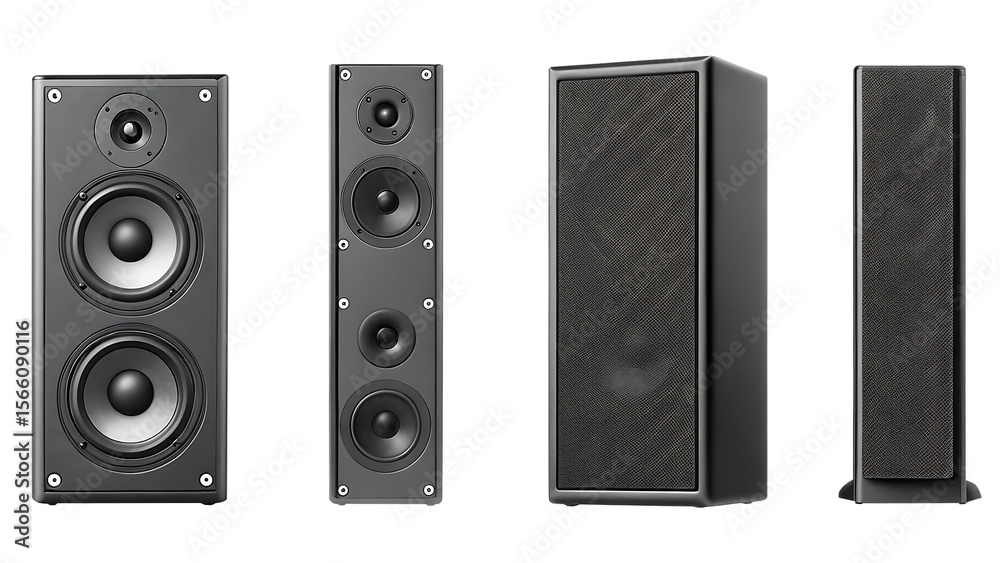 Fototapeta premium Tall speakers with multiple drivers isolated on a transparent background audio sound
