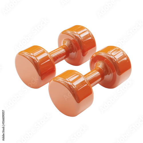 Two orange dumbbells, glossy finish