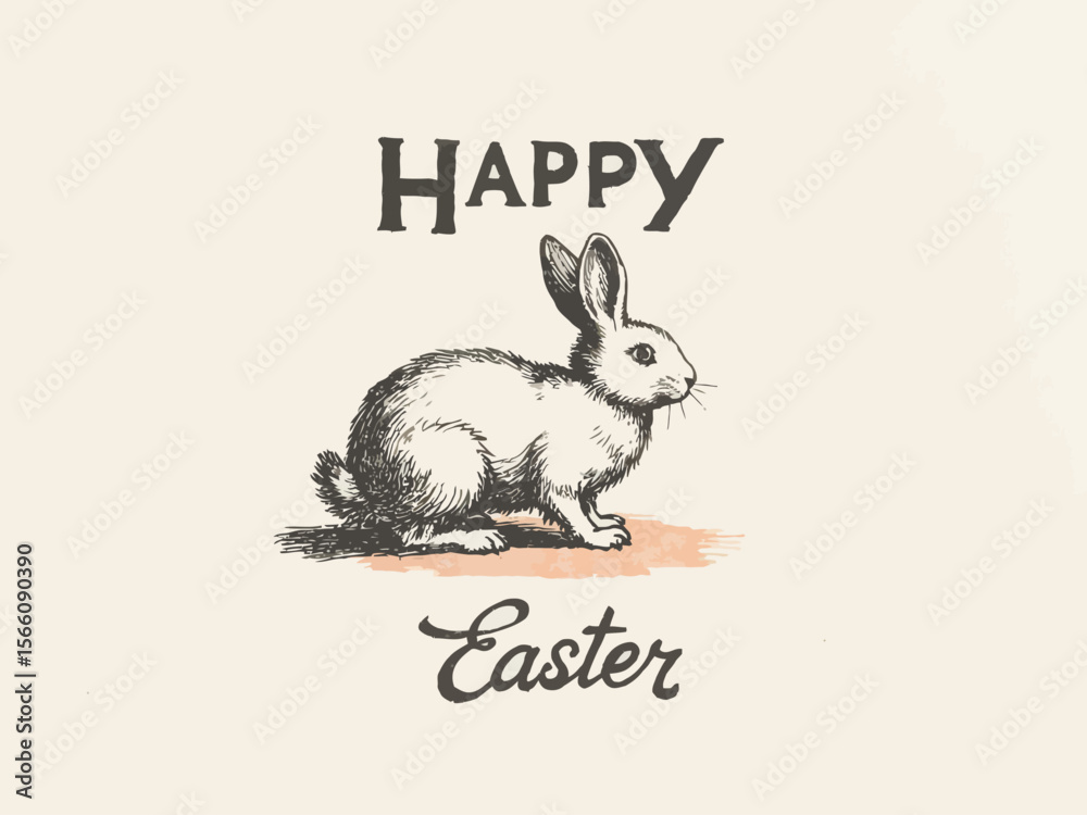 Fototapeta premium Happy on top, elegant script font Easter below, retro 80s and 90s style