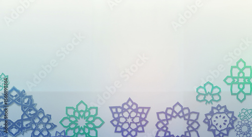 Decorative geometric patterns in gradient colors on soft background  