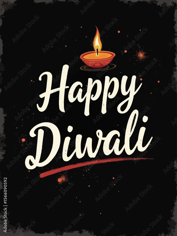 Fototapeta premium india Happy on top, elegant script font Diwali below, retro 80s and 90s style