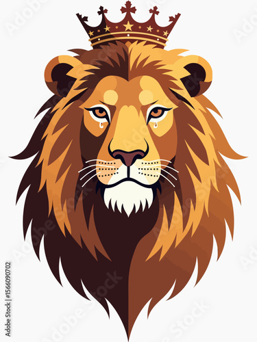 lion with a royal crown, emotional expression with subtle tears, rich golden mane, regal and noble look