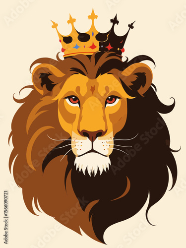 lion with a royal crown, emotional expression with subtle tears, rich golden mane, regal and noble look