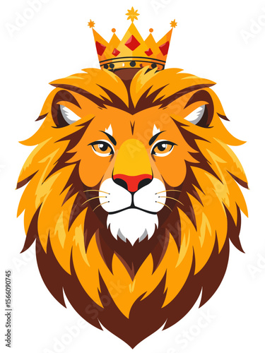 lion with a royal crown, emotional expression with subtle tears, rich golden mane, regal and noble look