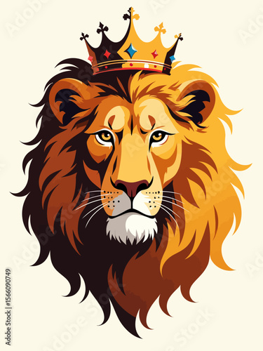 lion with a royal crown, emotional expression with subtle tears, rich golden mane, regal and noble look