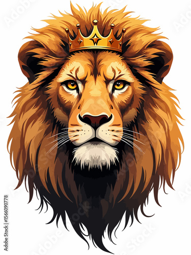 lion with a royal crown, emotional expression with subtle tears, rich golden mane, regal and noble look