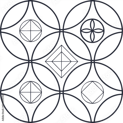 Geometric floral pattern with intersecting circles and squares abstract