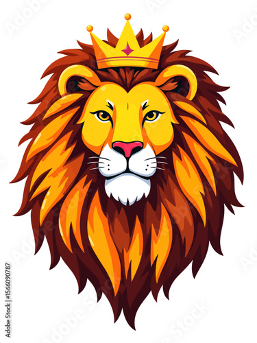 lion with a royal crown, emotional expression with subtle tears, rich golden mane, regal and noble look
