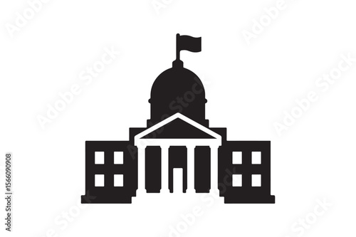 government building silhouette vector art illustration on white background