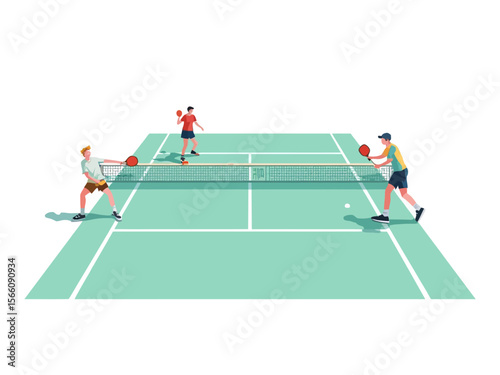 Pickleball game on court Pickle ball players with rackets