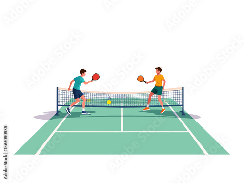 Pickleball game on court Pickle ball players with rackets