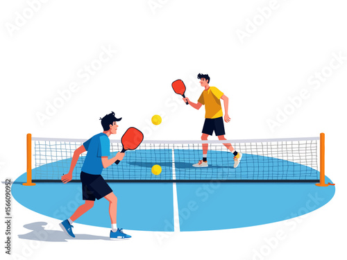 Pickleball game on court Pickle ball players with rackets