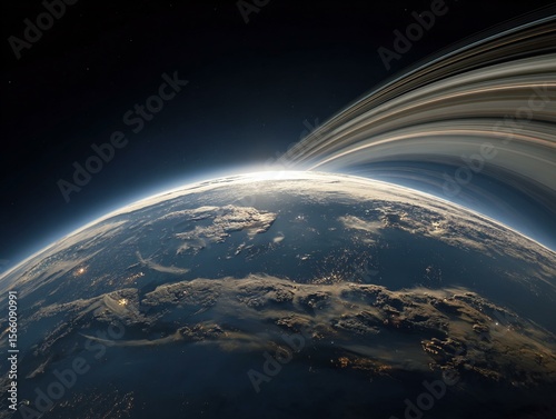 Earth with saturn like rings generated image