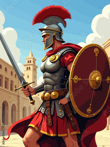 Roman soldier in a ancient Roman city Ready to atack his enemies