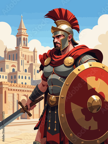 Roman soldier in a ancient Roman city Ready to atack his enemies