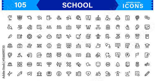 School Icon Set Representing Education, Classroom, Teacher, Student, and Learning in a Simple, Professional, and Marketable Vector Style